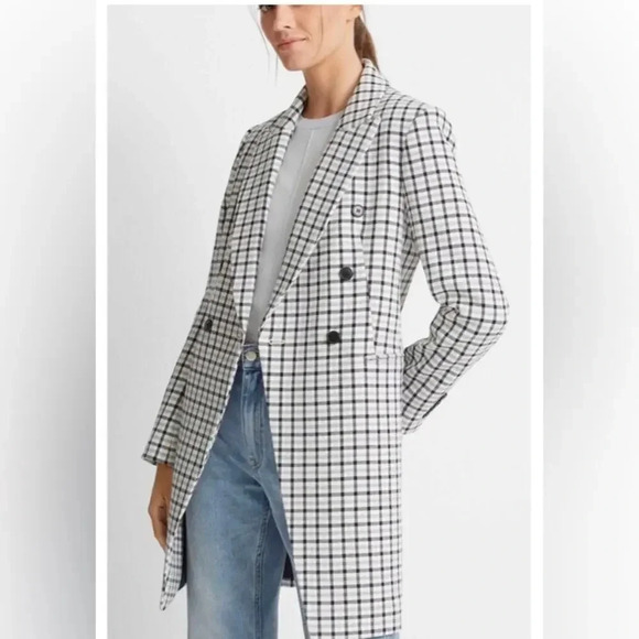 Club Monaco Heleni Plaid Coat Blue Ivory Multi Size Extra Large